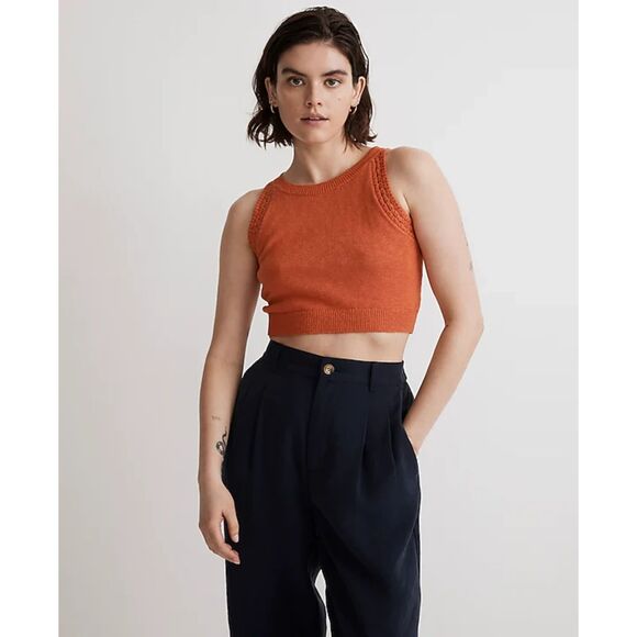 MWT Madewell Crochet-Trim Crop Sweater Tank copperwashed orange XS - Picture 1 of 5